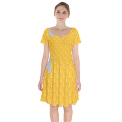 Hexagons Yellow Honeycomb Hive Bee Hive Pattern Short Sleeve Bardot Dress by artworkshop