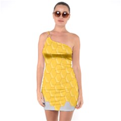 Hexagons Yellow Honeycomb Hive Bee Hive Pattern One Soulder Bodycon Dress by artworkshop