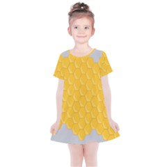 Hexagons Yellow Honeycomb Hive Bee Hive Pattern Kids  Simple Cotton Dress by artworkshop