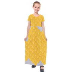 Hexagons Yellow Honeycomb Hive Bee Hive Pattern Kids  Short Sleeve Maxi Dress by artworkshop