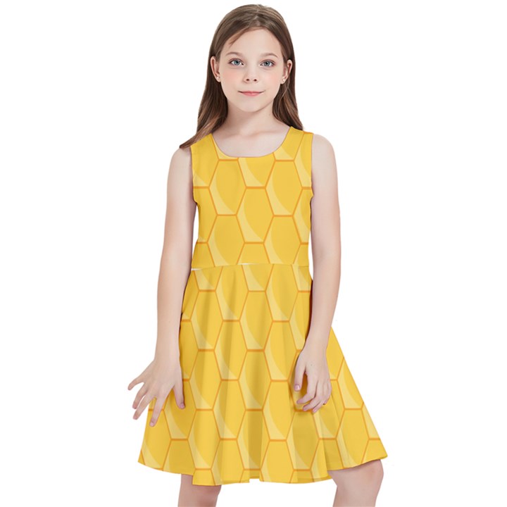 Hexagons Yellow Honeycomb Hive Bee Hive Pattern Kids  Skater Dress