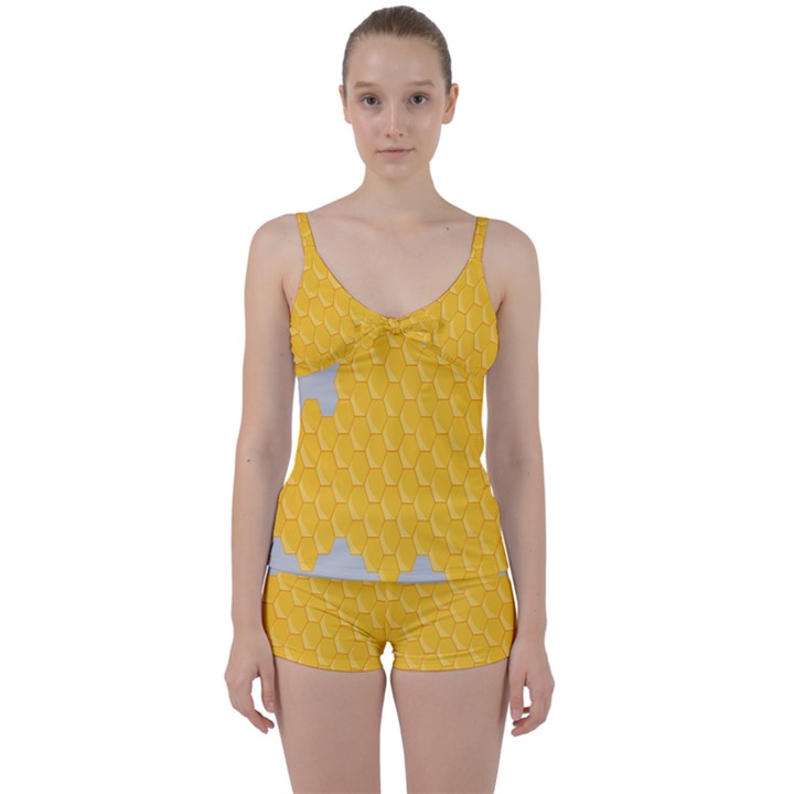 Hexagons Yellow Honeycomb Hive Bee Hive Pattern Tie Front Two Piece Tankini