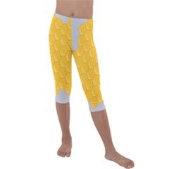 Hexagons Yellow Honeycomb Hive Bee Hive Pattern Kids  Lightweight Velour Capri Leggings  by artworkshop