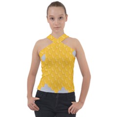 Hexagons Yellow Honeycomb Hive Bee Hive Pattern Cross Neck Velour Top by artworkshop