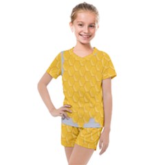 Hexagons Yellow Honeycomb Hive Bee Hive Pattern Kids  Mesh Tee And Shorts Set