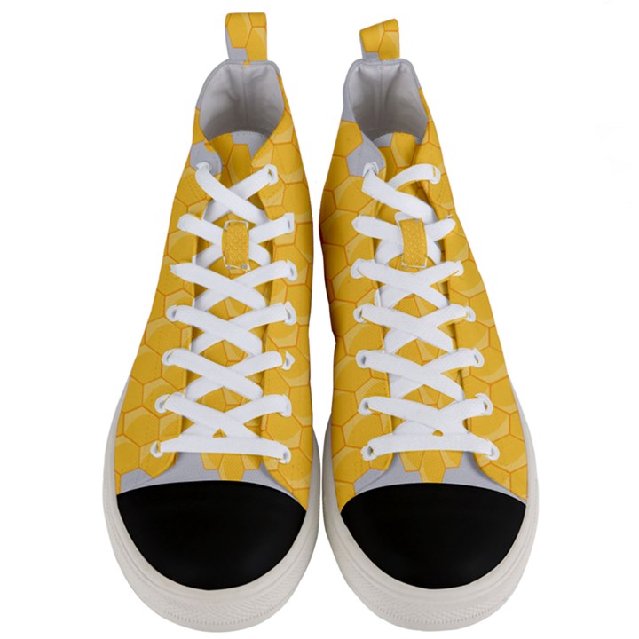 Hexagons Yellow Honeycomb Hive Bee Hive Pattern Men s Mid-Top Canvas Sneakers