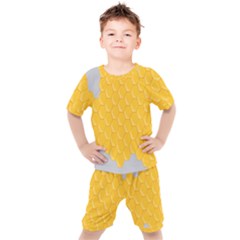 Hexagons Yellow Honeycomb Hive Bee Hive Pattern Kids  Tee And Shorts Set by artworkshop