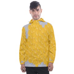 Hexagons Yellow Honeycomb Hive Bee Hive Pattern Men s Front Pocket Pullover Windbreaker by artworkshop