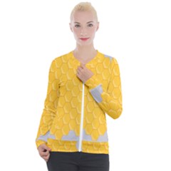 Hexagons Yellow Honeycomb Hive Bee Hive Pattern Casual Zip Up Jacket by artworkshop