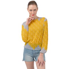 Hexagons Yellow Honeycomb Hive Bee Hive Pattern Banded Bottom Chiffon Top by artworkshop