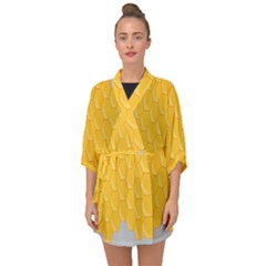 Hexagons Yellow Honeycomb Hive Bee Hive Pattern Half Sleeve Chiffon Kimono by artworkshop