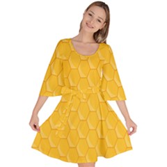 Hexagons Yellow Honeycomb Hive Bee Hive Pattern Velour Kimono Dress by artworkshop