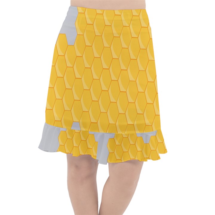 Hexagons Yellow Honeycomb Hive Bee Hive Pattern Fishtail Chiffon Skirt