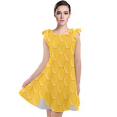 Hexagons Yellow Honeycomb Hive Bee Hive Pattern Tie Up Tunic Dress by artworkshop