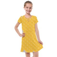 Hexagons Yellow Honeycomb Hive Bee Hive Pattern Kids  Cross Web Dress by artworkshop