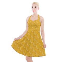 Hexagons Yellow Honeycomb Hive Bee Hive Pattern Halter Party Swing Dress  by artworkshop