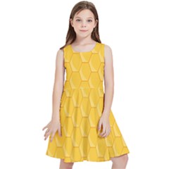 Hexagons Yellow Honeycomb Hive Bee Hive Pattern Kids  Skater Dress by artworkshop