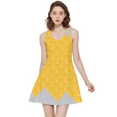 Hexagons Yellow Honeycomb Hive Bee Hive Pattern Inside Out Reversible Sleeveless Dress by artworkshop