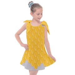 Hexagons Yellow Honeycomb Hive Bee Hive Pattern Kids  Tie Up Tunic Dress by artworkshop