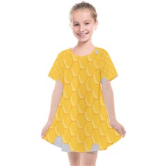 Hexagons Yellow Honeycomb Hive Bee Hive Pattern Kids  Smock Dress by artworkshop