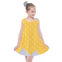 Hexagons Yellow Honeycomb Hive Bee Hive Pattern Kids  Summer Dress by artworkshop