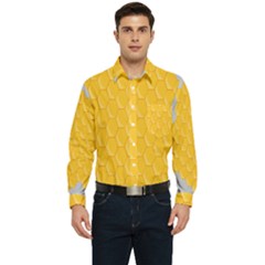 Hexagons Yellow Honeycomb Hive Bee Hive Pattern Men s Long Sleeve Pocket Shirt 