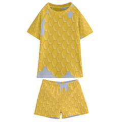 Hexagons Yellow Honeycomb Hive Bee Hive Pattern Kids  Swim Tee And Shorts Set by artworkshop