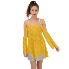 Hexagons Yellow Honeycomb Hive Bee Hive Pattern Kimono Sleeves Boho Dress by artworkshop