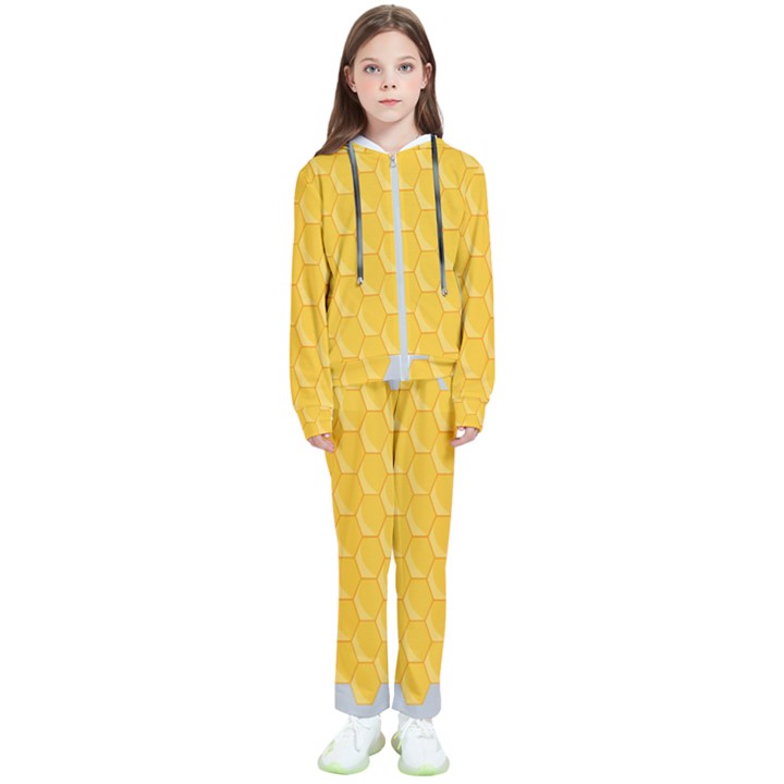 Hexagons Yellow Honeycomb Hive Bee Hive Pattern Kids  Tracksuit