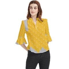 Hexagons Yellow Honeycomb Hive Bee Hive Pattern Loose Horn Sleeve Chiffon Blouse