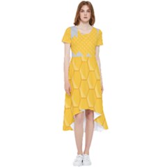 Hexagons Yellow Honeycomb Hive Bee Hive Pattern High Low Boho Dress by artworkshop