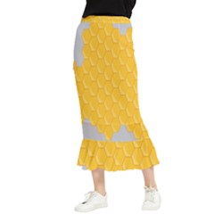 Hexagons Yellow Honeycomb Hive Bee Hive Pattern Maxi Fishtail Chiffon Skirt