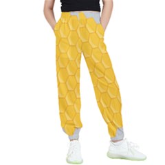 Hexagons Yellow Honeycomb Hive Bee Hive Pattern Kids  Elastic Waist Pants by artworkshop