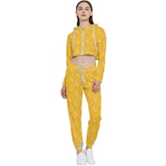 Hexagons Yellow Honeycomb Hive Bee Hive Pattern Cropped Zip Up Lounge Set