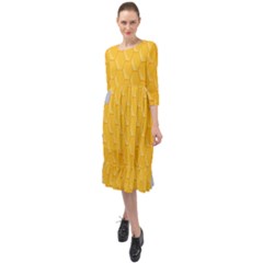 Hexagons Yellow Honeycomb Hive Bee Hive Pattern Ruffle End Midi Chiffon Dress by artworkshop