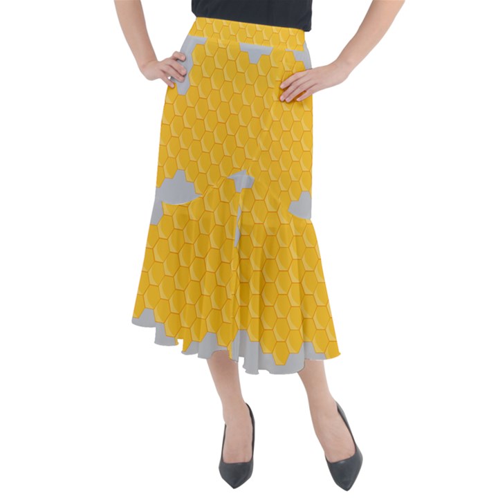 Hexagons Yellow Honeycomb Hive Bee Hive Pattern Midi Mermaid Skirt