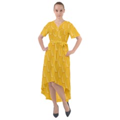 Hexagons Yellow Honeycomb Hive Bee Hive Pattern Front Wrap High Low Dress by artworkshop