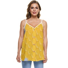 Hexagons Yellow Honeycomb Hive Bee Hive Pattern Casual Spaghetti Strap Chiffon Top