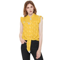 Hexagons Yellow Honeycomb Hive Bee Hive Pattern Frill Detail Shirt by artworkshop