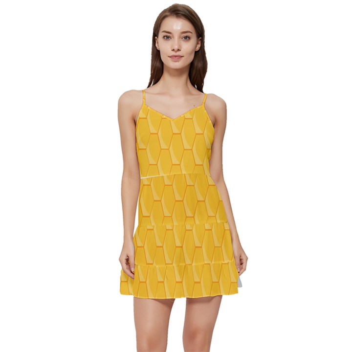 Hexagons Yellow Honeycomb Hive Bee Hive Pattern Short Frill Dress