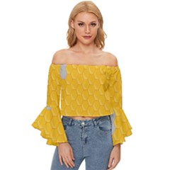 Hexagons Yellow Honeycomb Hive Bee Hive Pattern Off Shoulder Flutter Bell Sleeve Top by artworkshop