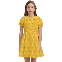 Hexagons Yellow Honeycomb Hive Bee Hive Pattern Kids  Bow Tie Puff Sleeve Dress by artworkshop