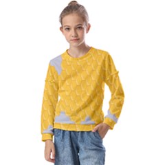 Hexagons Yellow Honeycomb Hive Bee Hive Pattern Kids  Long Sleeve Tee With Frill 