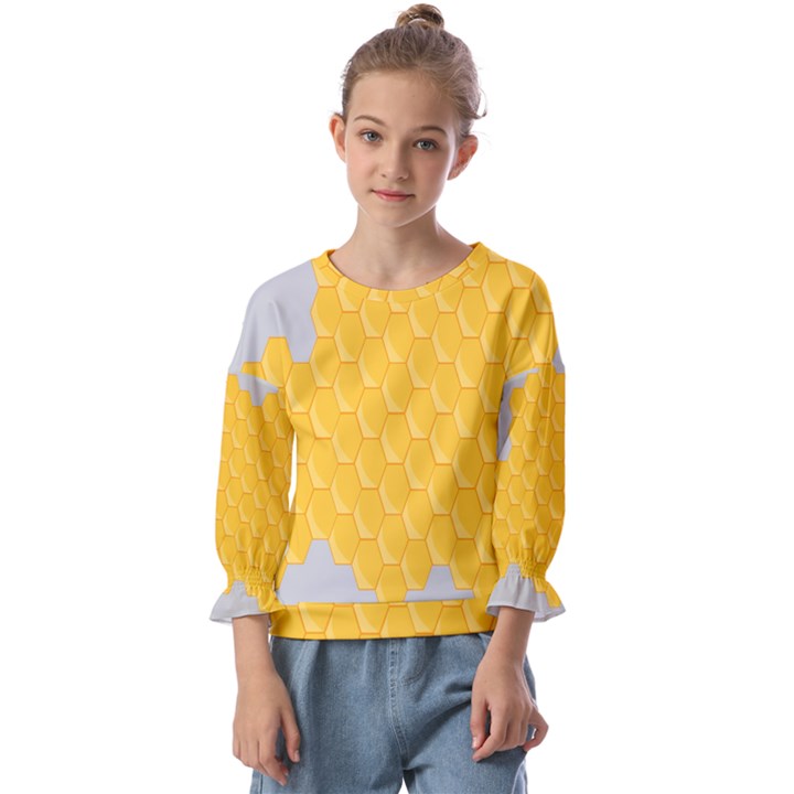 Hexagons Yellow Honeycomb Hive Bee Hive Pattern Kids  Cuff Sleeve Top