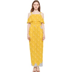 Hexagons Yellow Honeycomb Hive Bee Hive Pattern Draped Sleeveless Chiffon Jumpsuit by artworkshop