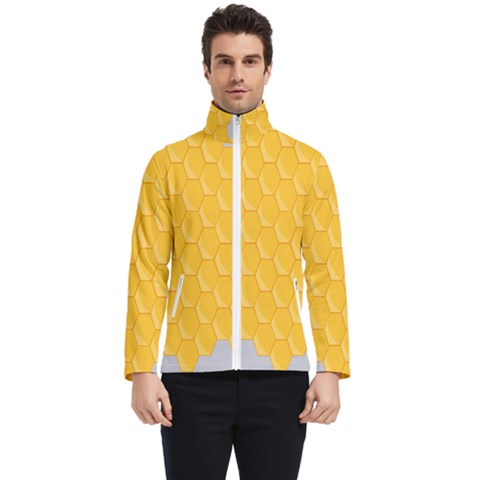 Hexagons Yellow Honeycomb Hive Bee Hive Pattern Men s Bomber Jacket by artworkshop