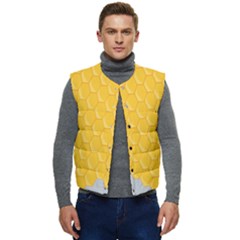 Hexagons Yellow Honeycomb Hive Bee Hive Pattern Men s Short Button Up Puffer Vest	