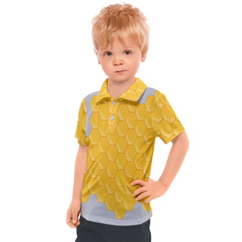 Hexagons Yellow Honeycomb Hive Bee Hive Pattern Kids  Polo Tee by artworkshop