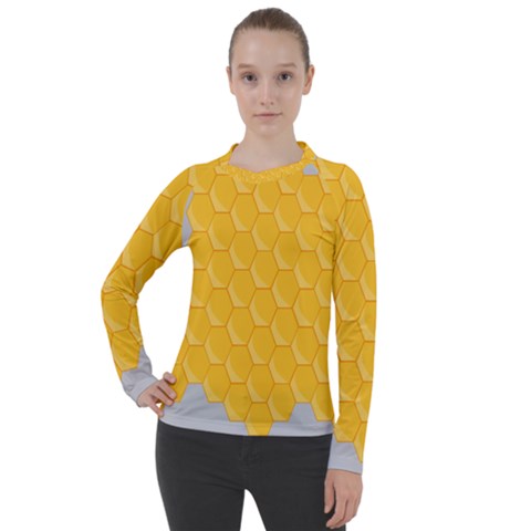 Hexagons Yellow Honeycomb Hive Bee Hive Pattern Women s Pique Long Sleeve Tee by artworkshop