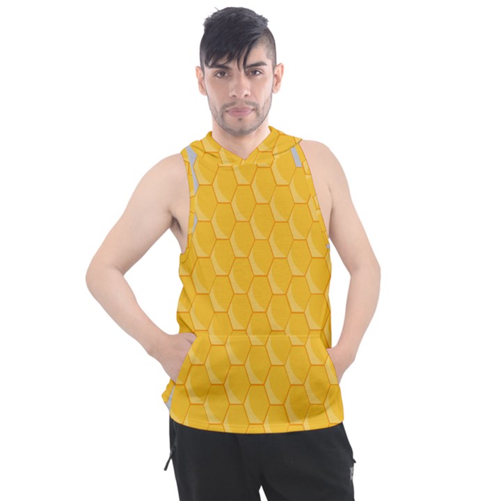 Hexagons Yellow Honeycomb Hive Bee Hive Pattern Men s Sleeveless Hoodie